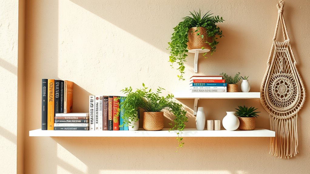 boho floating shelf decor