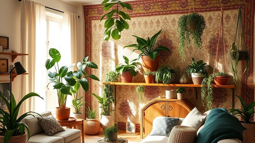 boho indoor plant styling