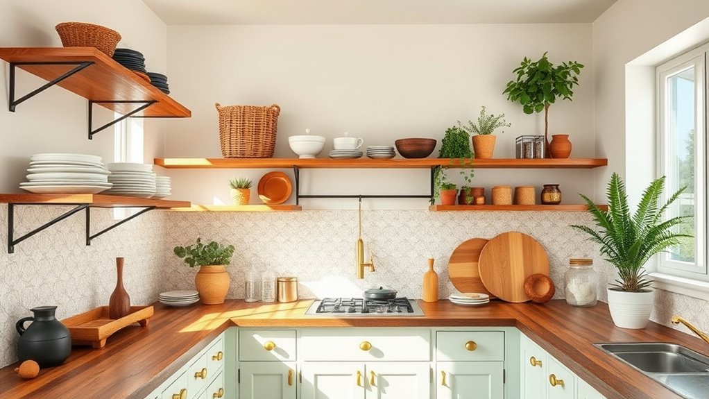 boho kitchen shelf decor