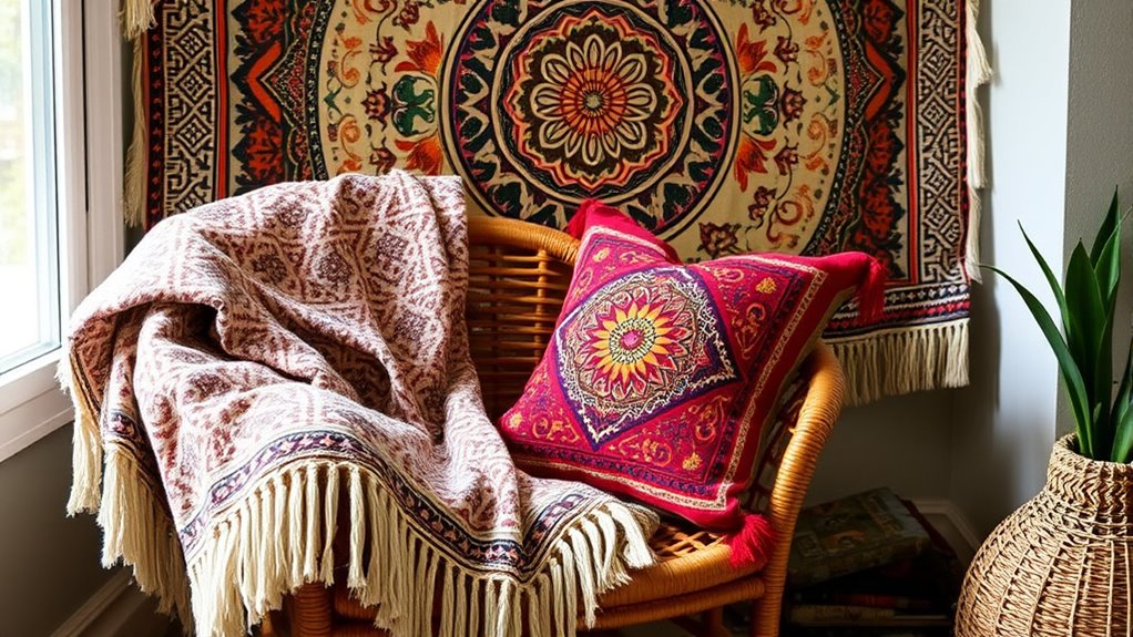 boho textile layering decor
