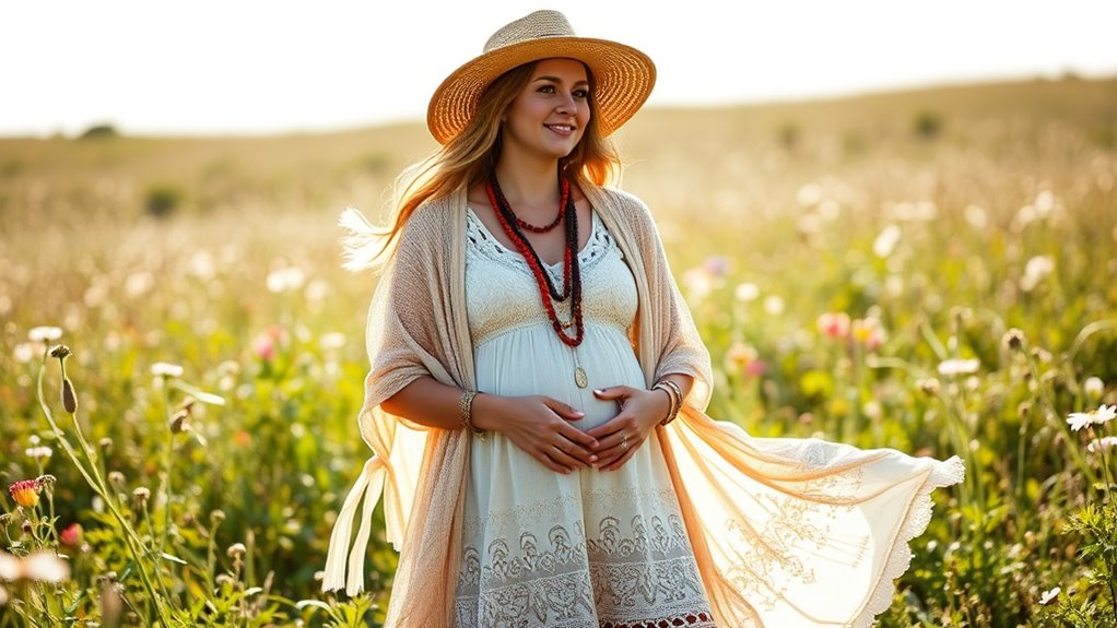 layered boho maternity outfits