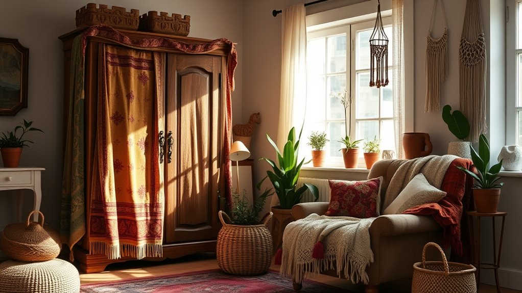 layered boho textile decor