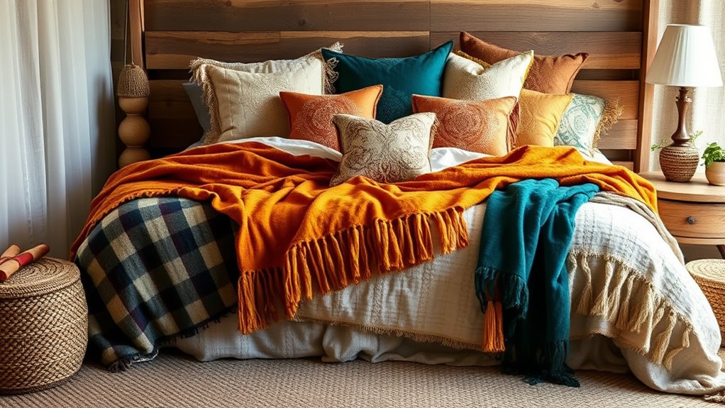 layered cushions and throws