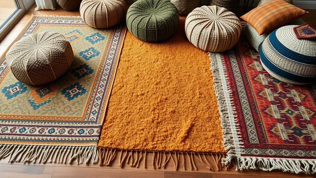 layered rugs and textiles