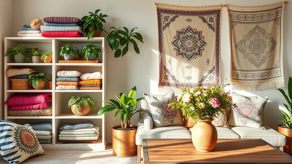 layered textiles and greenery