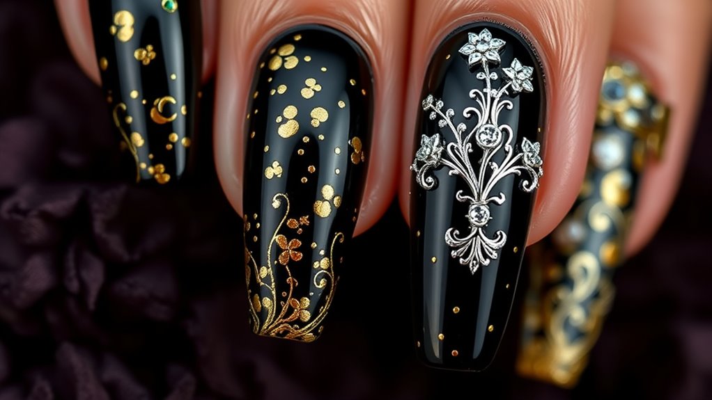 luxurious gemstone nail art