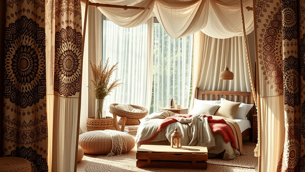 patterned curtains and layered textiles