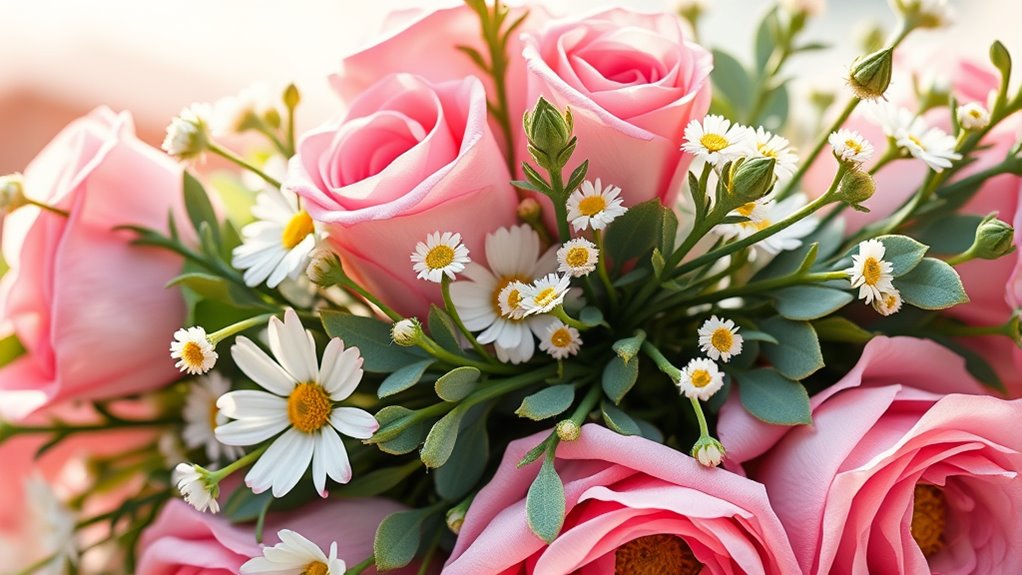 seasonal foliage enhances floral arrangements