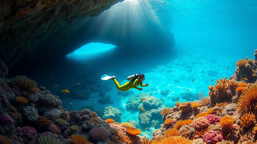 underwater caves and reefs