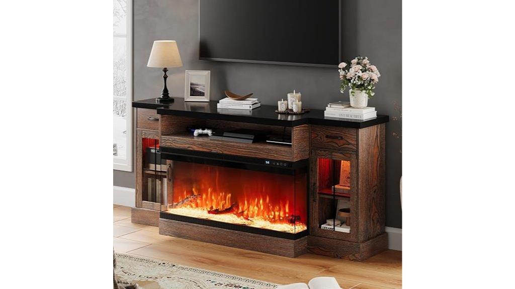 brown 70 inch electric fireplace