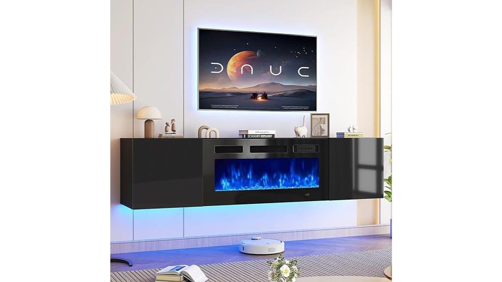 floating tv stand with fireplace