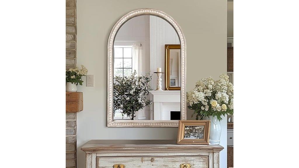 beaded wooden arched mirror