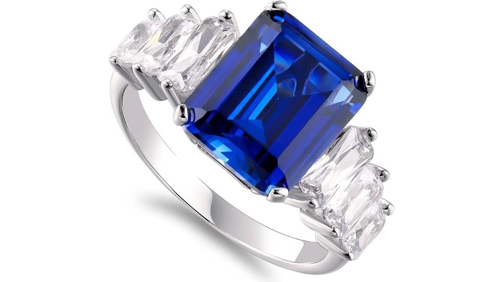 blue sapphire emerald engagement ring