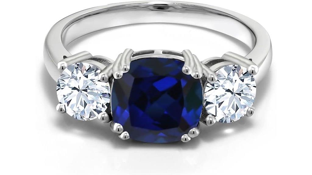 blue simulated sapphire engagement ring