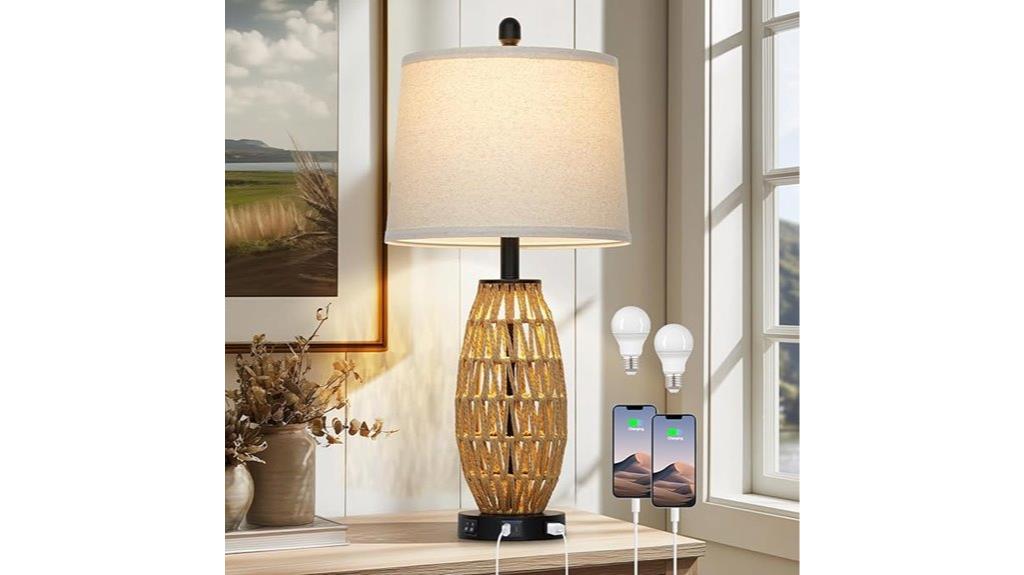 boho rattan bedside lamp