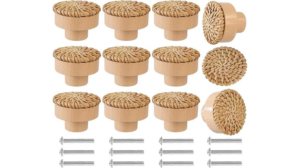 boho rattan wooden knobs