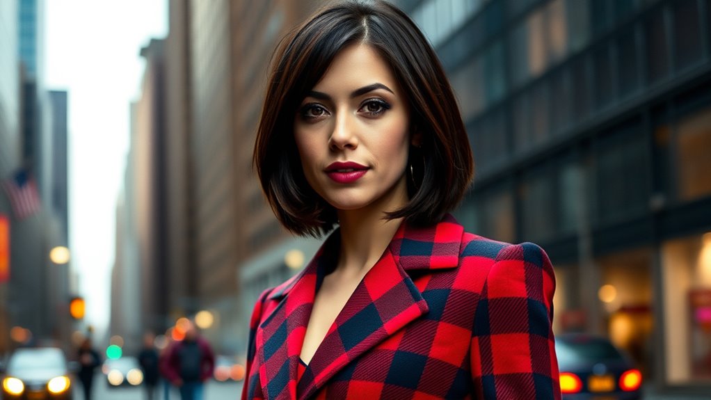 bold plaid pattern layering