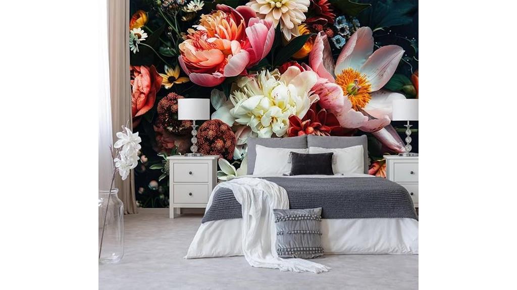 dark peony flower mural