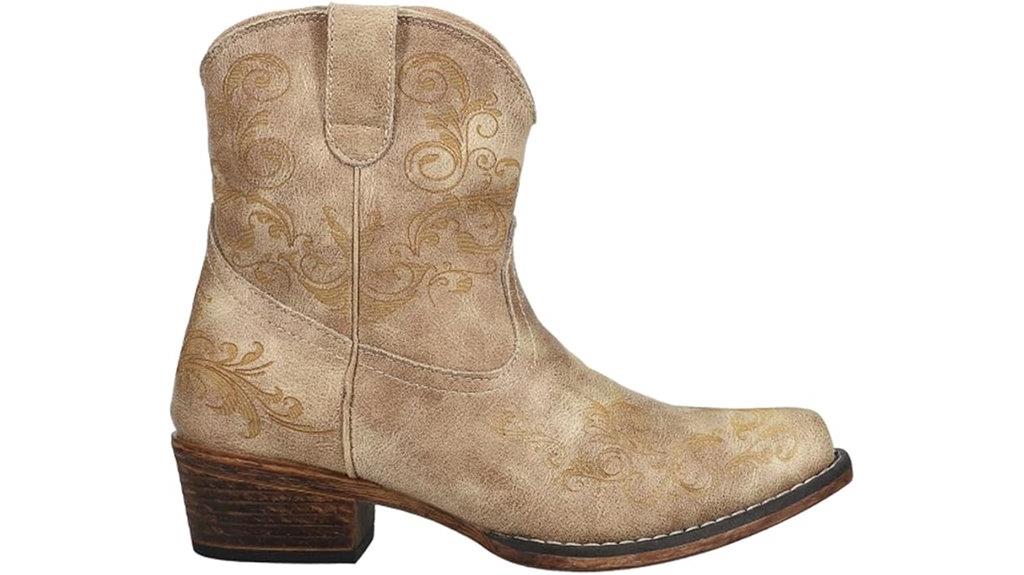 embossed snip toe boots