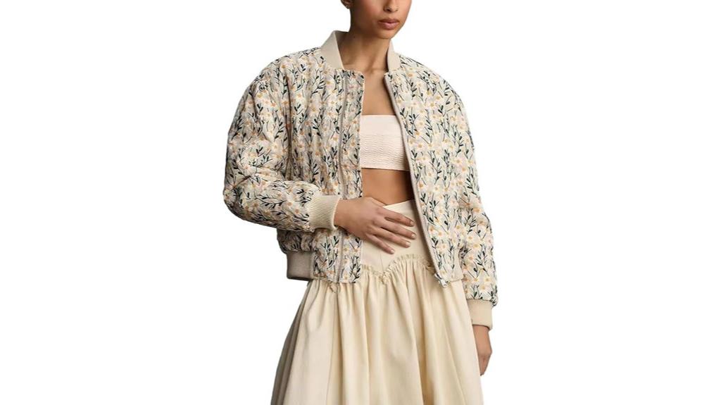 embroidered daisy cropped bomber