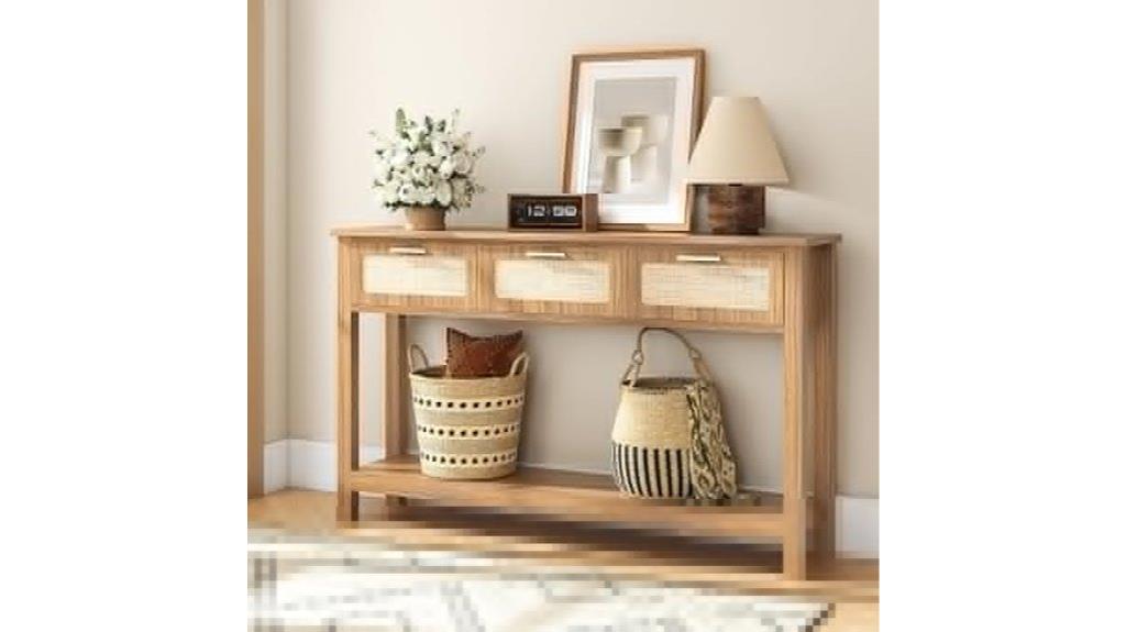 entryway table with rattan drawers