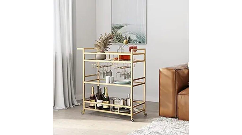 gold bar cart with shelves