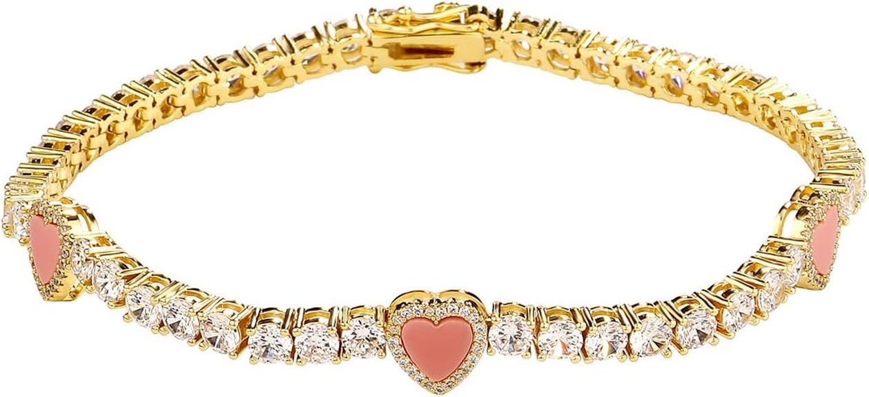 golden heart tennis bracelet