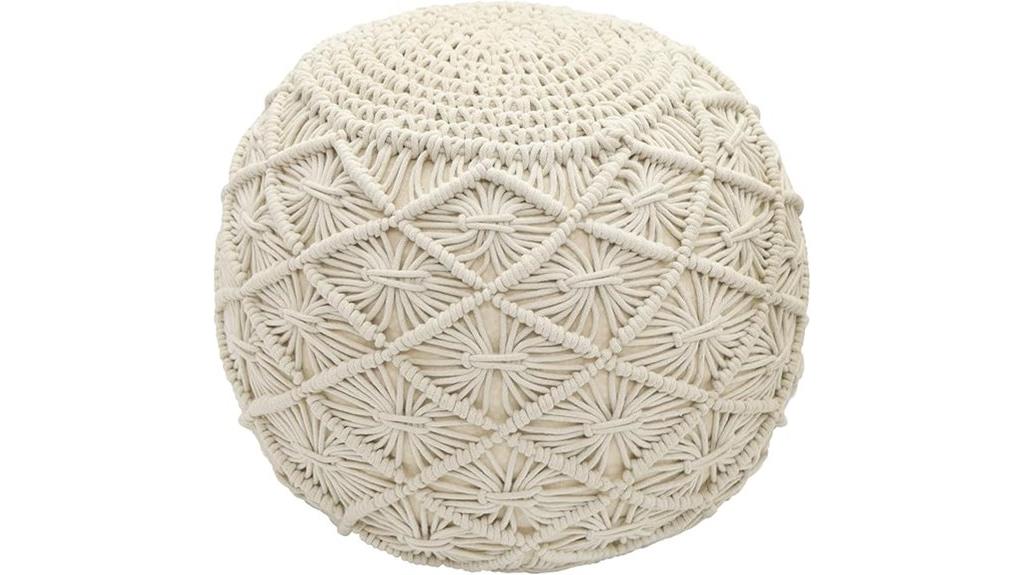 ivory cotton macrame pouf