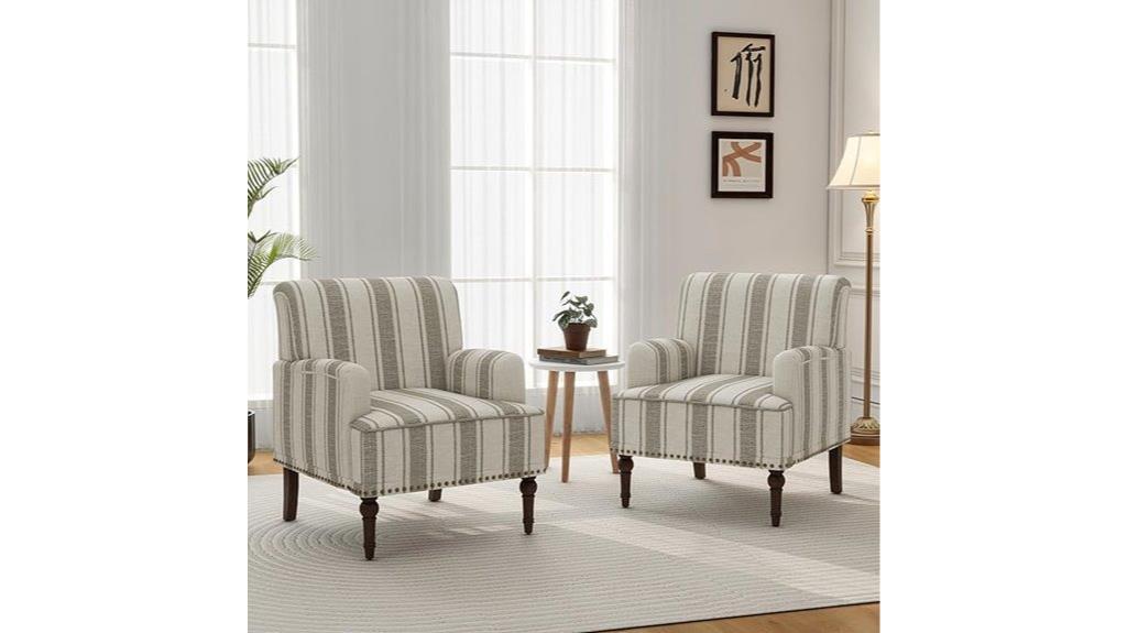 mid century linen armchair pair