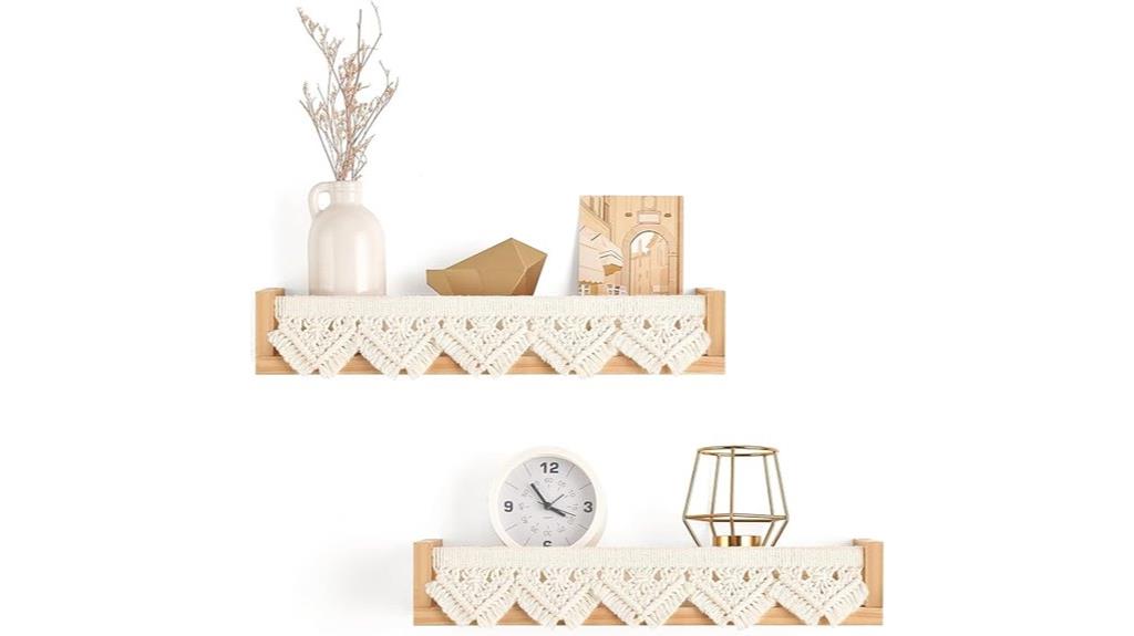 natural wood macrame shelves