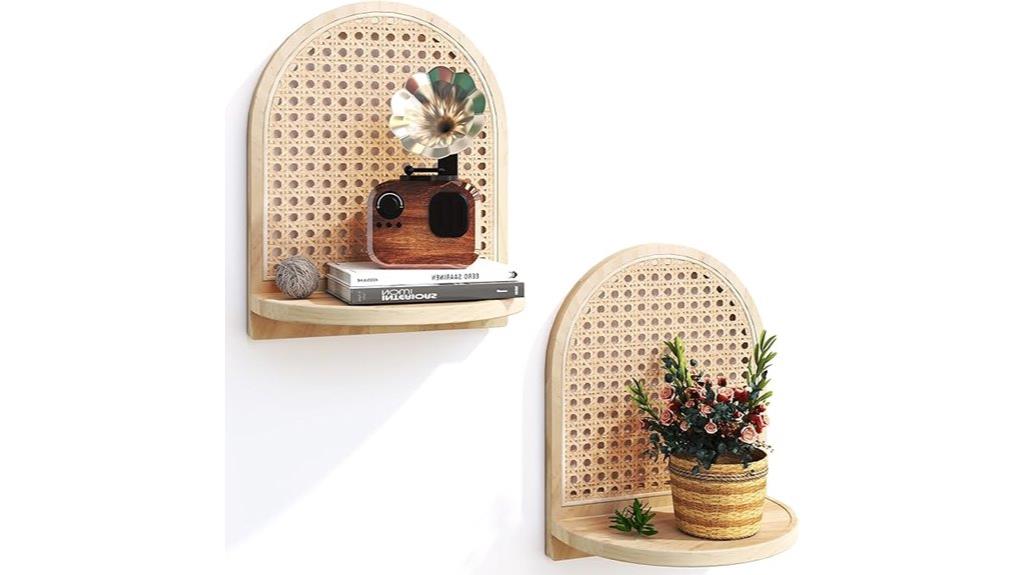 rattan boho wall shelves