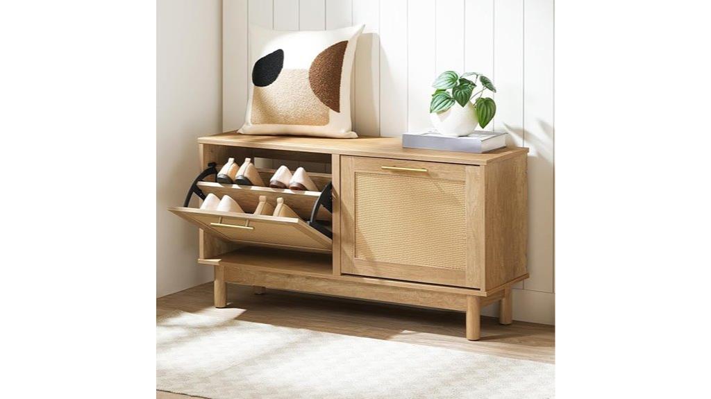 rattan door shoe bench
