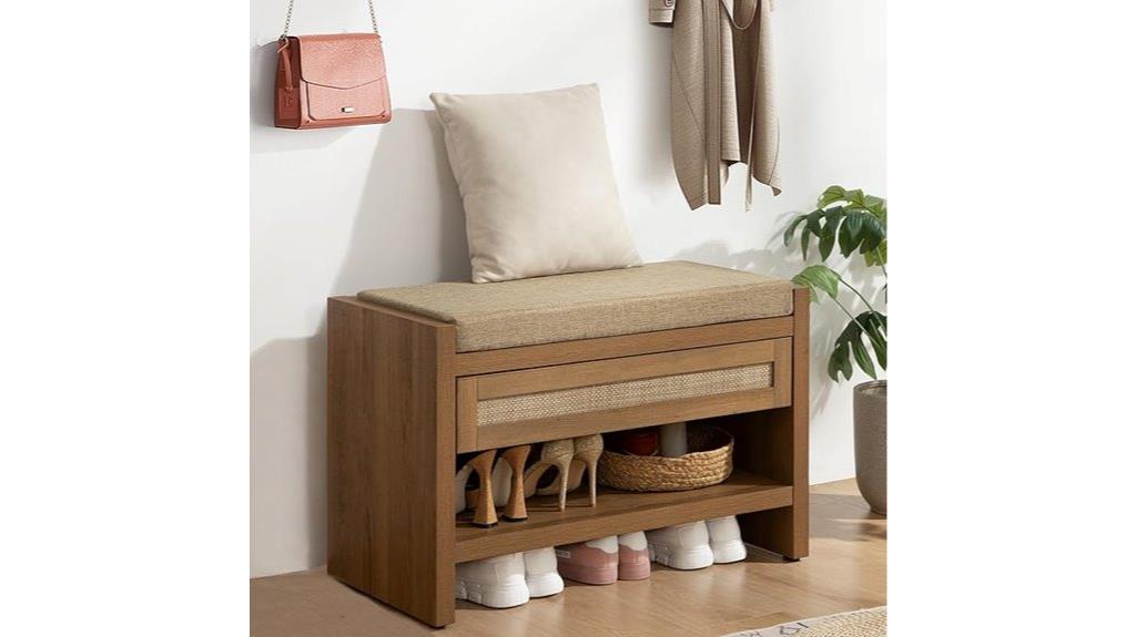 rattan shoe bench with drawer