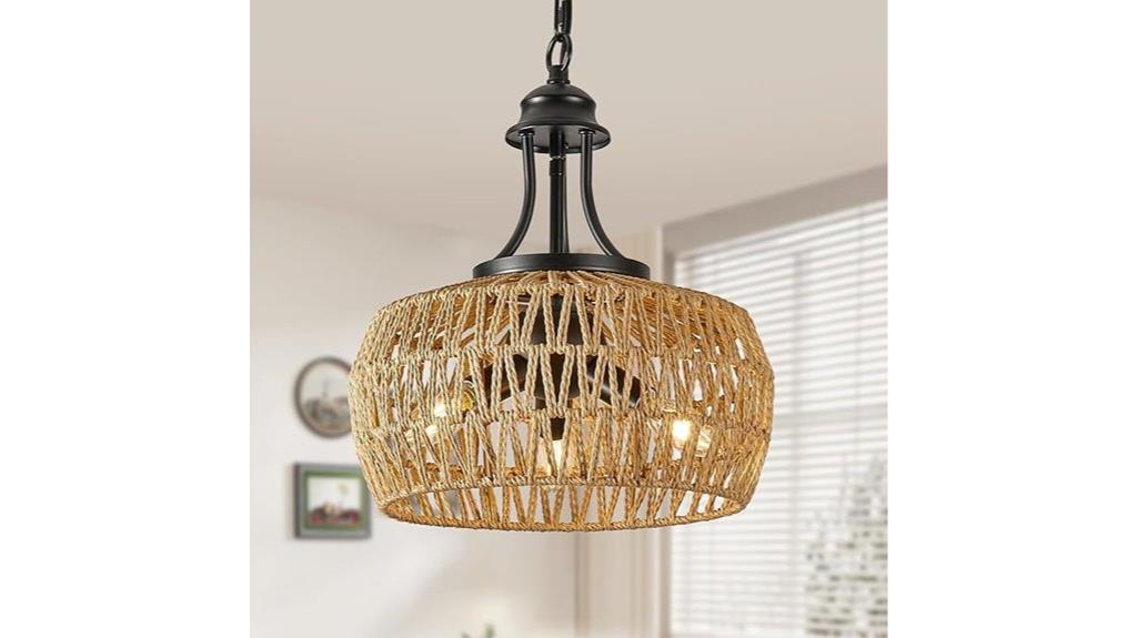 rattan three light boho chandelier