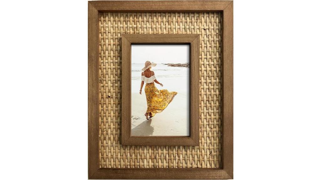 rattan wood photo frame