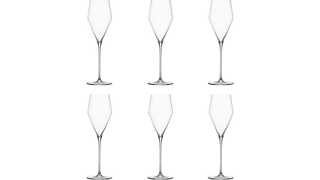 set of 6 hand blown crystal champagne glasses