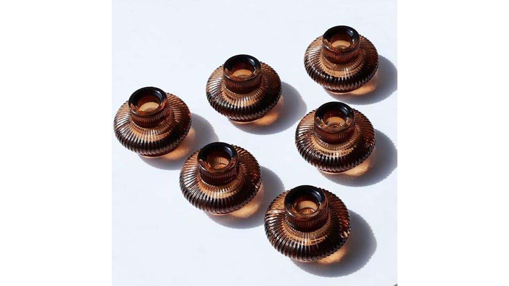 six brown candlestick holders