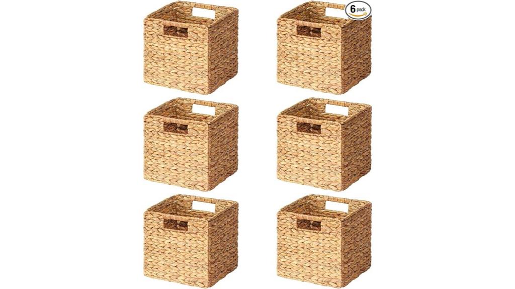 six wicker storage baskets