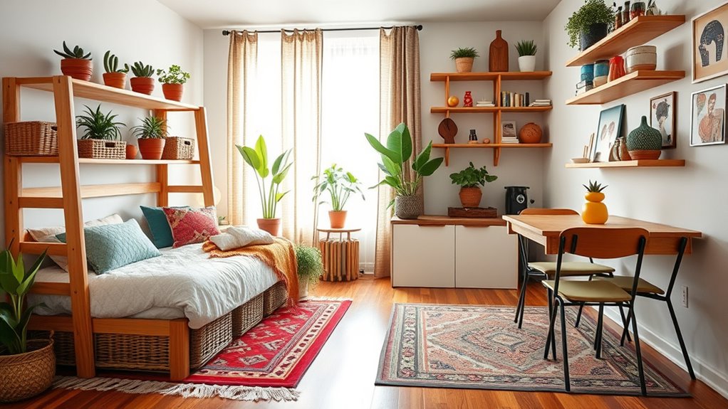 small boho apartment storage