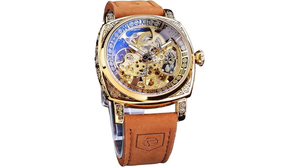 square skeleton leather watch