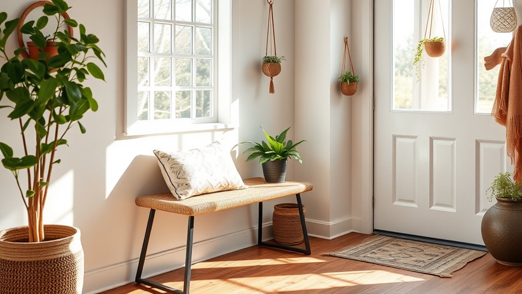 stylish boho entryway benches