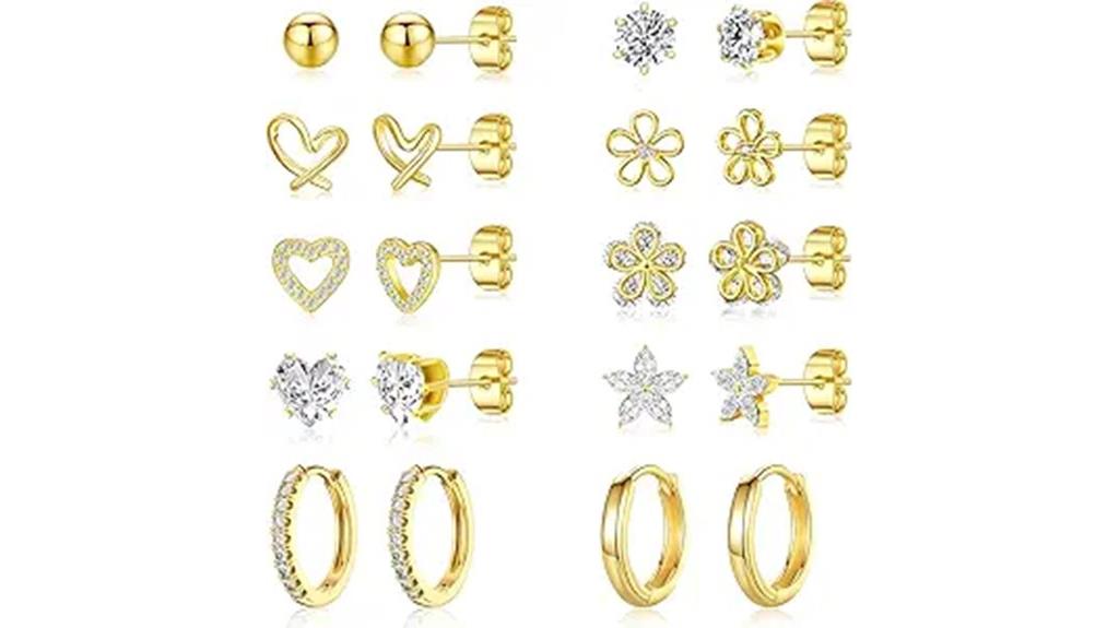 tiny gold earring set