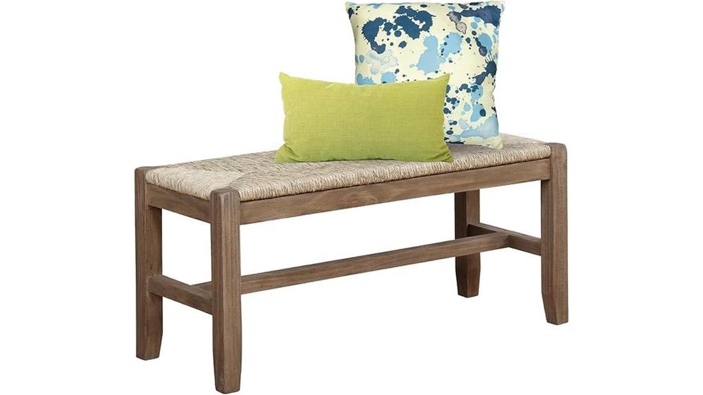 wood bench with rush seat