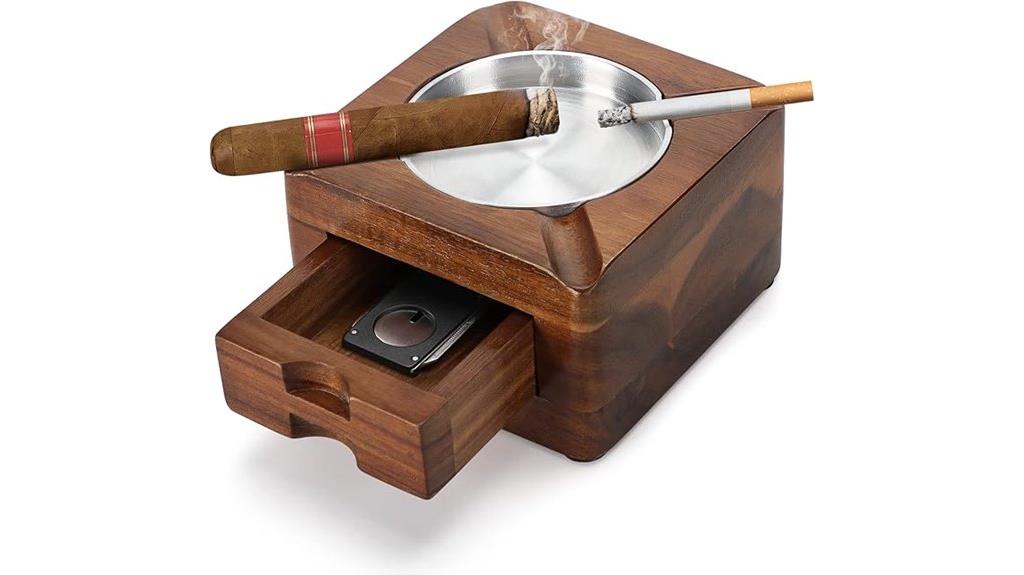 wooden square ashtray with drawer