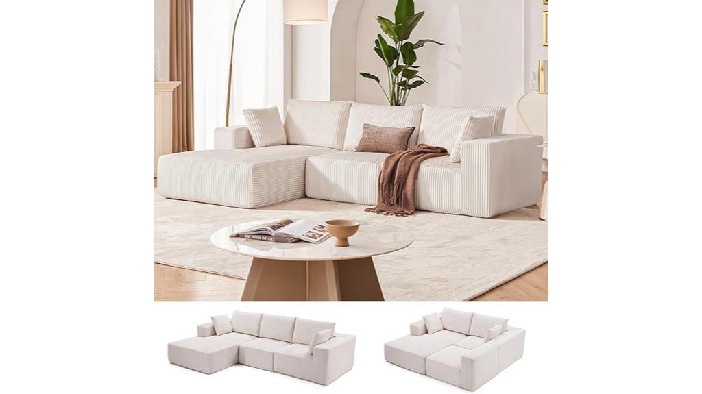 beige left facing sectional