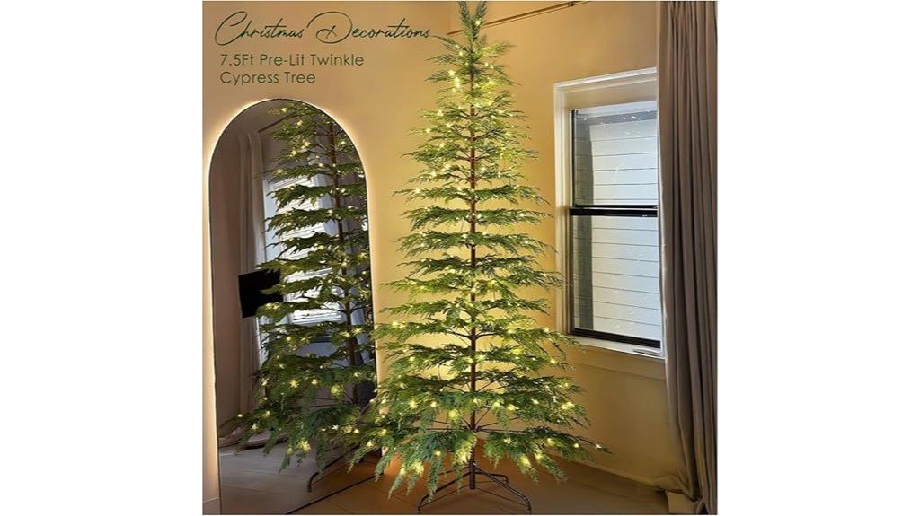 festive cypress with lights