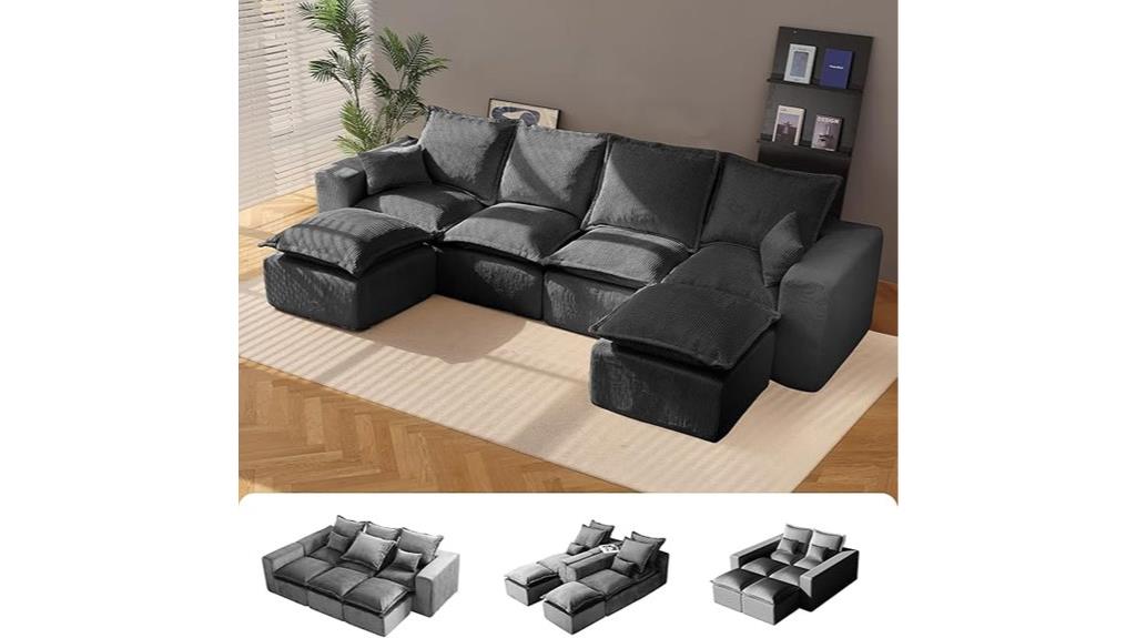 gray corduroy u shape couch