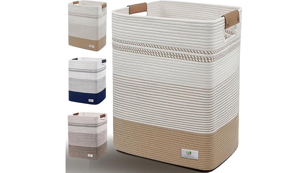 leather handle woven hamper
