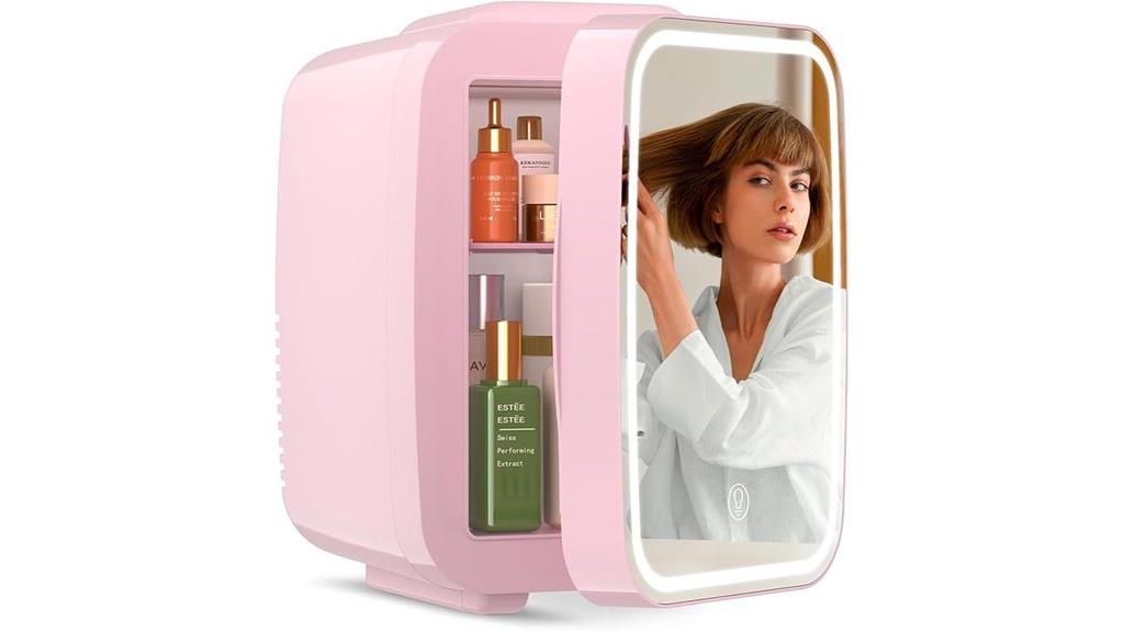 mini skincare fridge with mirror