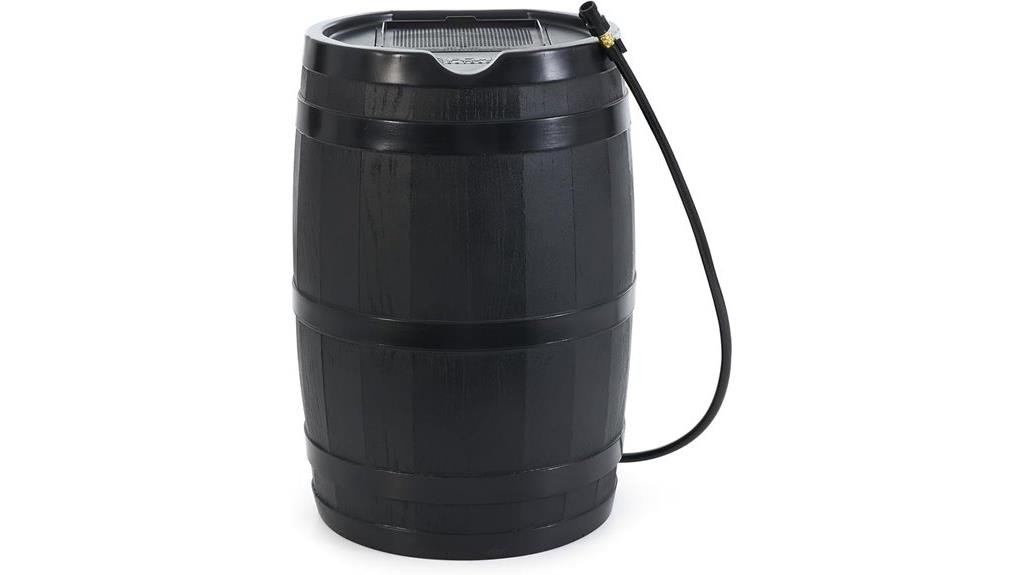 outdoor rain barrel with hose